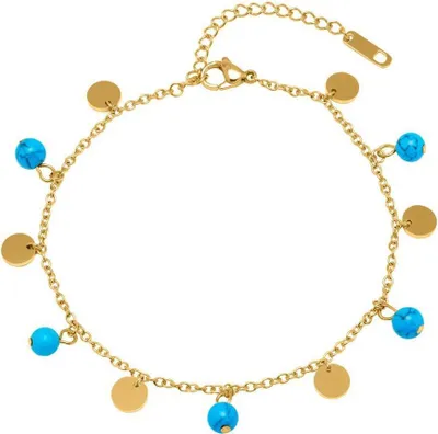 Produktbild von Fußkette im Boho-Style mit blauen Perlen vergoldet A5017