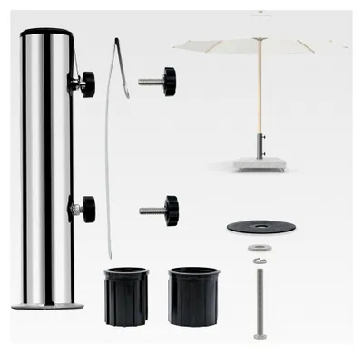Produktbild von Edelstahl Schirmrohr mit Schutz | Schirmrohr für Sonnenschirmständer Granit-/Betonsockel mit Reduzierringen | Schirmrohrdurchmesser 39-58 mm