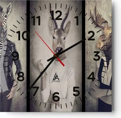 Produktbild von Wanduhr - Quadrat - Glasuhr - Tier Abstraktion - 30x30cm - Schleichendes Uhrwerk - Lautlos - zum Aufhängen bereit - Dekoration Modern - Wanddekoration aus Glas - C4AC30x30-3870
