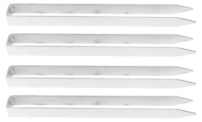 Image de 4 piquets en forme de U, en acier inoxydable robuste, conçus pour servir d'ancrages pour rosiers, de supports pour tuyaux d'arrosage et de clôtures de maintien