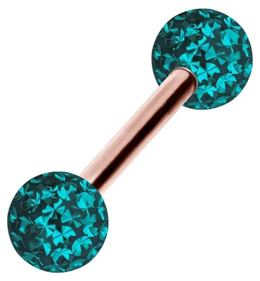 Produktbild von Zungenpiercing, Intim-Piercing Titan Barbell EPOXY-KUGELN Farbe: RoséGold + Kristall: Zirkonblau Stablänge: 14mm