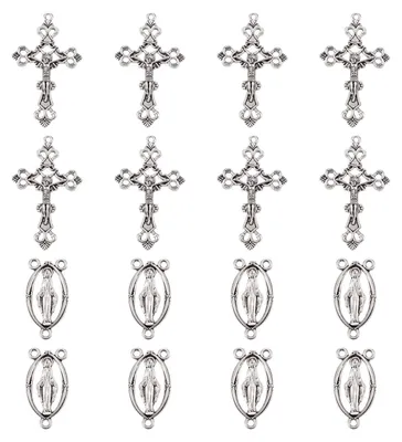 20-teiliges Kreuz- und Glieder-Set für Rosenkranz-Schmuck, antik Silber