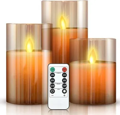 Productafbeelding van LED-kaarsen set met afstandsbediening - Vlamloos, dimbaar, 3-delig