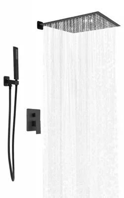 Produktbild von Duschsystem - Unterputz-Regenduschset zur Wandmontage - Zweigriff - Drehbarer Regenduschkopf 40 x 40 cm - Handbrause, 1,5 m Schlauch - Messing und Edelstahl - Schwarz
