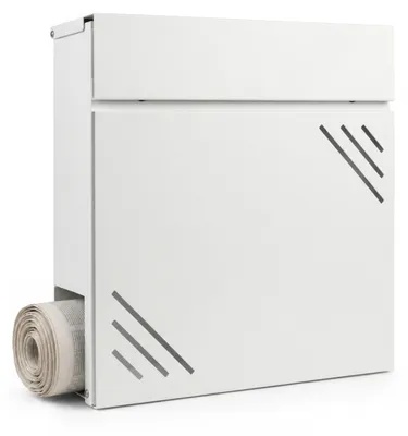 Imagen del producto de Relaxdays, buzón de pared con compartimento para periódicos, dimensiones (alto x ancho x profundidad): 38 x 37 x 11,5 cm, 4 llaves, color blanco, Imagen generada por IA