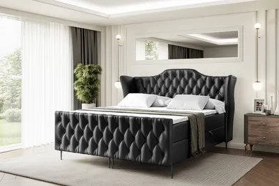 Produktbild von ALTDECOR Boxspringbett mit Schwarz Füßen, Matratze und Lattenrost, Topper, Fußteil, Polsterbett mit Bettkasten, Bett mit Stauraum H3-Matratze, Doppelbett - VILA-FC-Z - 140x200 - Schwarz Kunstleder