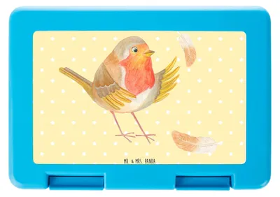 Produktbild von Mr. & Mrs. Panda Bento Box Rotkehlchen Federn - Gelb Pastell - Geschenk, Spruch Motivation, Mut, Vorratsbehälter, Vogel, Lustige Sprüche, Lunchbox, Bentobox, Essensbox
