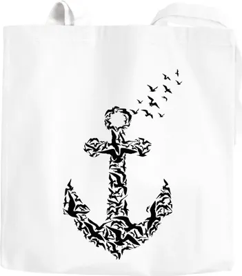 Produktbild von Stoffbeutel Stofftasche Anker Vögel Anchor Birds Einkaufstasche Tragetasche Jutebeutel Autiga® weiß 2 lange Henkel