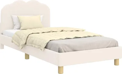Obrázok produktu pre Detský rám na posteľ s čelom Krémová 90 x 190 cm Bouclé