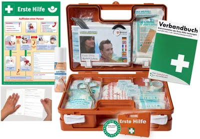 Produktbild von Verbandskoffer (K) Typ S -Paket 2- Erste Hilfe nach aktueller DIN 13157 für Betriebe -DSGVO- INKL. PERF. VERBANDBUCH + Sprühpflaster & AUSHANG