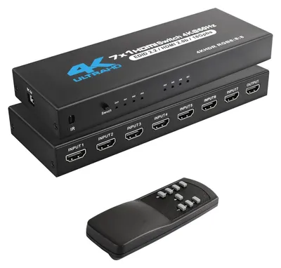 Image de Commutateur HDMI 7 entrées 1 sortie, avec télécommande IR et compatible 4K à 60Hz
