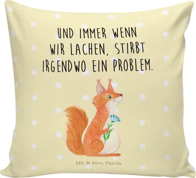 Produktbild von Mr. & Mrs. Panda Dekokissen Sofa Eichhörnchen Blume - Gelb Pastell - Geschenk, Spaß, Kleines Kissen, Sofakissen, Deko, Spruch Positiv, Motivation Bilder, Zierkissen