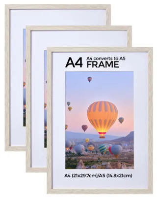Image de Lot de 3 cadres photo A4 - Cadres muraux en bois avec protection en plexiglas