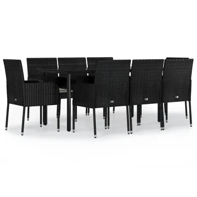 Image de vidaXL Salon de jardin 9 pièces avec coussins noir poly rotin
