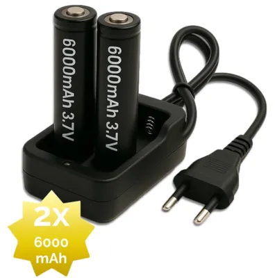 Produktbild von 2x 18650 Li-Ion-Akkus mit Netzladegerät - Universal-Akkus mit Ladegerät