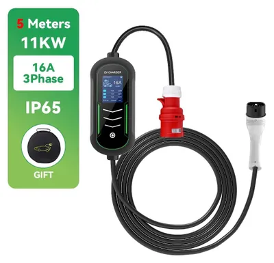 Immagine prodotto di Caricatore per veicoli elettrici, cavo da 5 metri, corrente regolabile, 11 kW, 16A, 5 metri, tipo 2