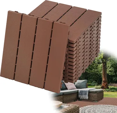 Produktbild von YUENFONG Fliesen Balkonfliesen 30x30cm Terrassenfliesen Klickfliesen Bodenbelag mit Klicksystem 1m²/11 Stück Terrassen Fliesen(Rötlichbraun)