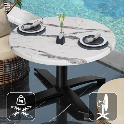 Produktbild von WTG | Jamaika Loungetisch | Ø:H 60 x 37 cm | Weiß Marmor / Schwarz | Klappbar | Zusatzgewicht | Bistro Loungetisch Gastro Tisch