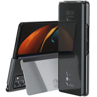 Produktbild von Pouzdro pro Samsung Galaxy Z Fold 2 5G průsvitný zrcadlové skládací PU kožené ochranné pouzdro Černý