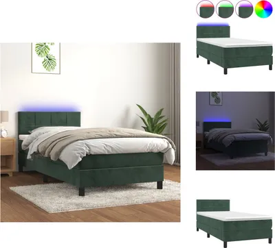Produktbild von vidaXL Boxspringbett mit Matratze & LED Dunkelgrün 90x190 cm Samt -  Betten & Bettgestelle