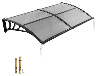 Produktbild von Haustür-Vordach - Pultbogenvordach - 96,5 x 198,7 cm - Polycarbonat - Mit Entwässerung - ABS-Halterungen - Wetterfest & UV-Schutz - Rauchgrau