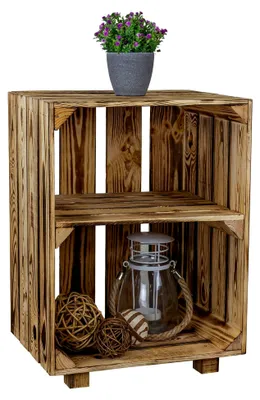 Produktbild von Nachttisch / Abstelltisch in Weiß/Natur/geflammt, Maße ca. 30x40x55 cm, Regalkiste, Flaschenablage, Weinregal, Apfelkiste/Weinkiste