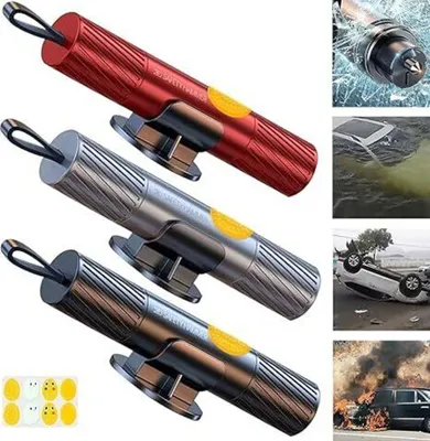 Produktbild von 3 Stück Notfallhammer,Sicherheitshammer unter Wasser,  Fensterbrecher, Schneidbarer Sicherheitsgurt,Notausstiegswerkzeug, e Rutschfestigkeit,