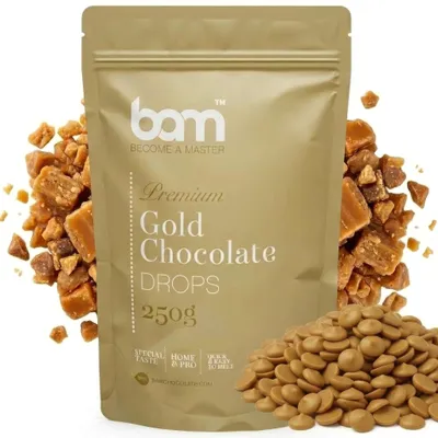 Produktbild von BAM Gold Goldene Schokolade - Kuvertüre - Schokoladen Drops - 250 g