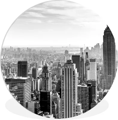 Produktbild von MuchoWow® Rundes Wandbild - Runde Bilder New Yorker Empire State Building - schwarz und weiß Ø 60 cm Kreis Wanddekoration Kunststoff - Wandkreis - Wandschmuck - Wand Kreis - Das Schlafzimmer - Die Bilder - Wandmalerei - Kunst für das Haus - das Plastik