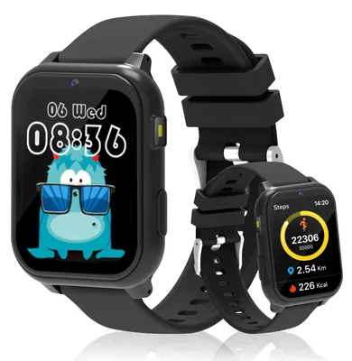 Produktbild von Smartwatch Kinder mit Uhr HD Kinder Smartwatch mit Schlafmonitor 18 Spiele Wecker Taschenlampe IP68 Wasserdicht Geschenk für Mädchen und Jungen Schwarz