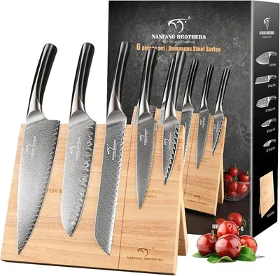 Imagen del producto de Juego de cuchillos de acero Damasco VG10 para cocina, con soporte de madera magnético