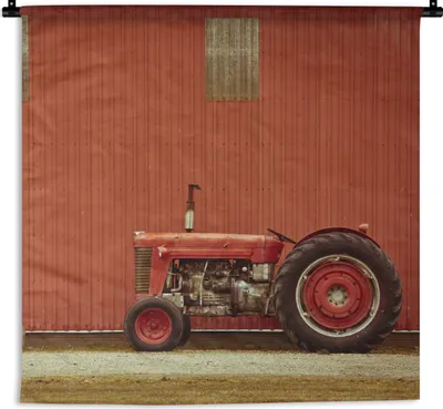 Produktbild von MuchoWow® Wandteppich Wandbehang Traktor - Scheune - Rot - Bauernhof 90x90 cm Tapisserie Dekoration Wandtuch - Wandaufhänger