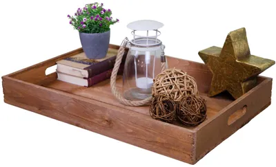 Produktbild von Serviertablett aus Holz 60x40x8cm Holztablett Frühstückstablett Dekotablett Betttablett Braun