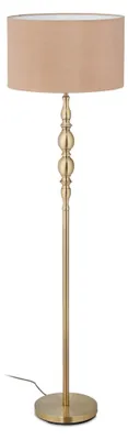 Produktbild von Relaxdays Stehlampe Wohnzimmer, E27, mit Kabel, Stoff Lampenschirm Ø 43 cm, Vintage Stehleuchte 156 cm hoch, beige-gold