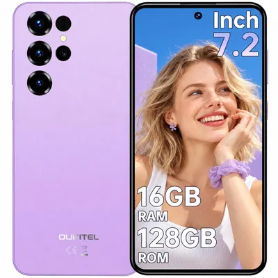 Image de OUKITEL C68 Smartphone Téléphone Portable Android 15, 16 Go RAM (4+12 Go), 128 Go, Batterie 6000 mAh, Écran 7,2" 120 Hz, 64 MP, Violet, Image générée par une IA