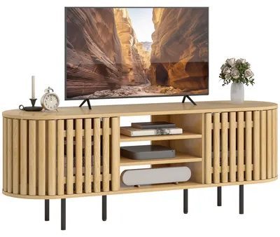 Produktbild von TV-St?nder, TV-Schrank fš¹r 60-Zoll-Fernseher, 2 Lamellentš¹ren, 140 x 40 x 52 cm, Naturholz