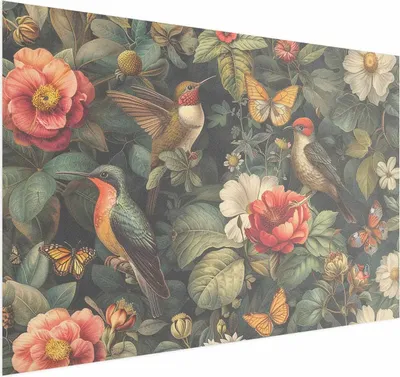 Produktbild von Posterpapier Poster - Flowers, Birds, and Butterflies - vintage-style illustration 30x21 cm Tiere b-H-10020-ao-a
