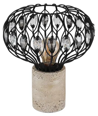 Produktbild von LED Tischleuchte, Beton, Schwarz, rund, Kristalle, H 28,2 cm