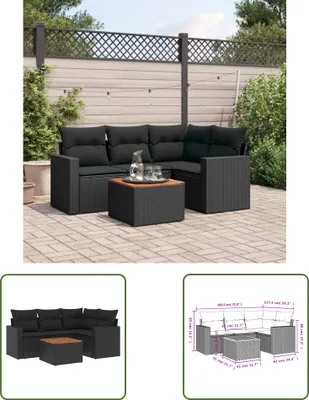 Produktbild von The Living Store 5-tlg. Garten-Sofagarnitur mit Kissen Schwarz Poly Rattan