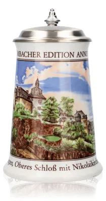 Produktbild von Krombacher Bierglas Jahreskrug 1991 Steinzeugkrug Seidel Zinndeckel 0,9l Krug