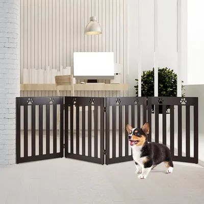 Produktbild von GOPLUS 4-teilig Hunde Absperrgitter, faltbares Schutzgitter, Konfigurationsgitter für Welpen, Hündchen & Katze, ohne Bohren