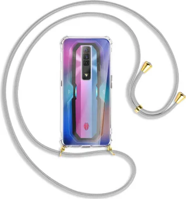 Produktbild von Handykette Backcover-Schutzhülle mit Band (Metall goldfarben) für ZTE nubia Red Magic 7 - silbergrau