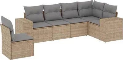 Produktbild von vidaXL 6-tlg. Garten-Sofagarnitur mit Kissen Beige Poly Rattan