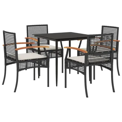 Produktbild von 5-tlg. Garten-Essgruppe mit Kissen Schwarz Poly Rattan