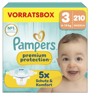 Produktbild von Pampers Premium Protection Größe 3, 210 Windeln, 6kg-10kg – Größe Size3_PPTVorratsbox, Premium Protection Taped MSB/Vorratsbox