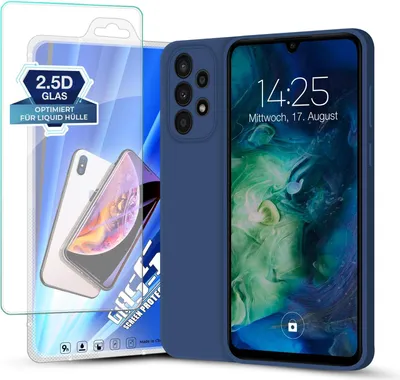 Produktbild von Hülle für Samsung Galaxy A33 5G mit 9H Displayglas Displayschutz Plus Case Cover Bumper Silikon Softgrip Schutzhülle Farbe: Blau
