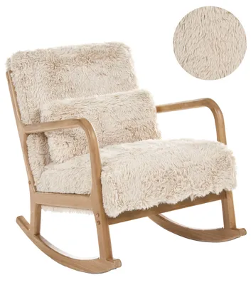 Zdjęcie produktu dla BELIANI Fotel bujany jasnobeżowy tapicerowany materiałem drewniane nóżki z podłokietnikami i poduszką retro design