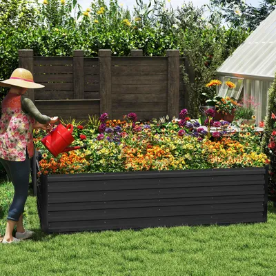 Produktbild von YZNAHRE Hochbeet 300x120x58cm Blumenkasten Verzinkter Stahl Pflanzkübel Groß Außen Pflanzkasten Frühbeet Pflanzbeet Gartenbeet Rechteck für Balkon Terrasse, Schwarz