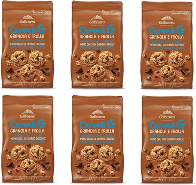 Produktbild von 6x Galbusera Cereali G Granola e Frolla Shortbread Kekse mit Müsli und Schokoladenstücke cookies biscuits 300g