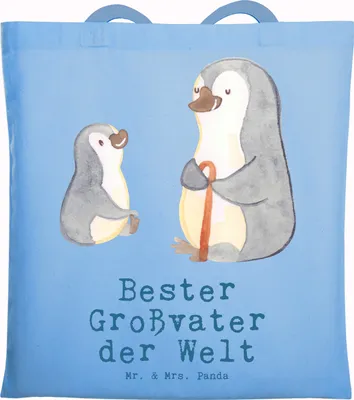 Produktbild von Mr. & Mrs. Panda Schultasche Pinguin Bester Großvater der Welt - Sky Blue - Geschenk, Geschenkidee, Großeltern, Jutetasche, Mitbringsel, Beutel, Tasche, Enkelkind, Opa
